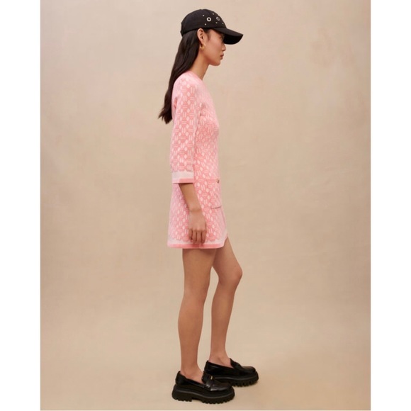 Maje Roadina Jacquard Knit Mini Dress In Pink NWT - Picture 3 of 12